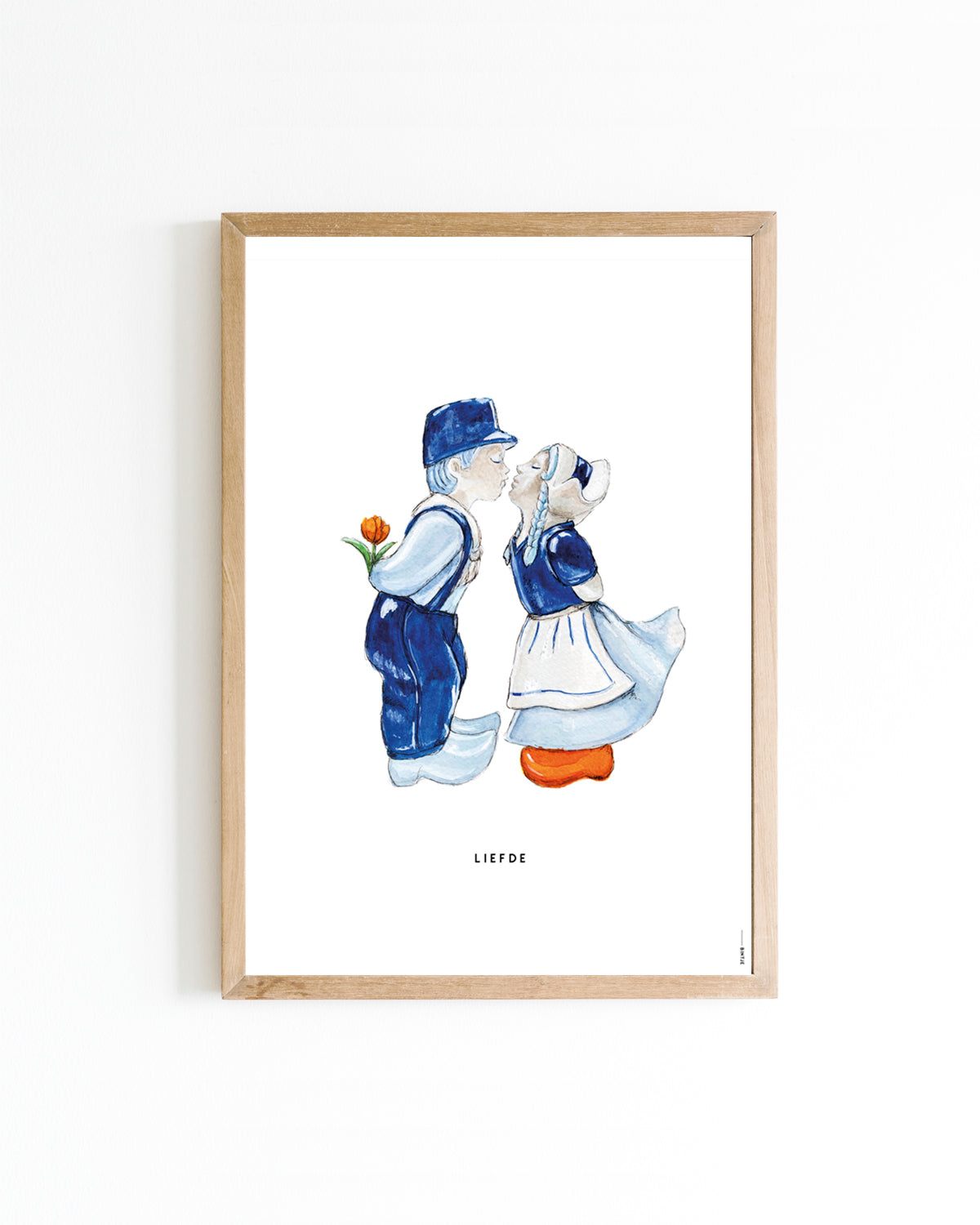 Poster Holland Delfts blauw kussend paartje 15x20cm